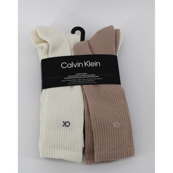 Calvin Klein Men's Size 7-12 Cushion Crew Socks 5 Pairs Multi Color Logo New - Picture 1 of 5